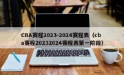 CBA赛程2023-2024赛程表（cba赛程20232024赛程表第一阶段）